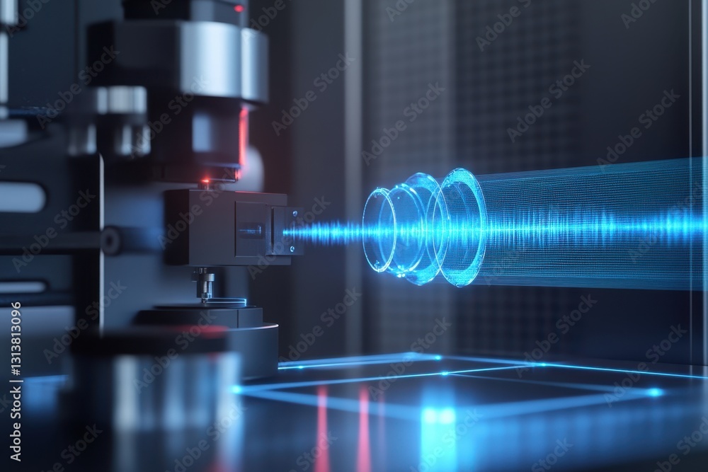 Poster advanced laser technology showcasing precision optics and measurement in a lab setting