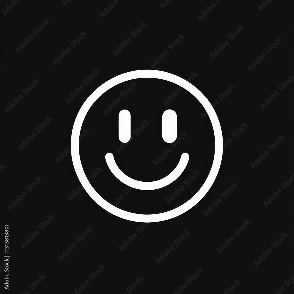 Poster simple smiley face on black background - minimalist icon for positive emotions and digital communica