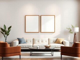 Naklejka premium A mockup of wall art in a modern living room interior, with a template for customization and design, wall art, decoration, living room