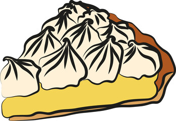A hand drawn illustration of a slice of lemon meringue pie clipart french gastronomy
