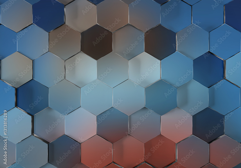 Fototapete Black and blue glossy hexagons background pattern. Abstract hexagonal colorful texture. 3D rendering
