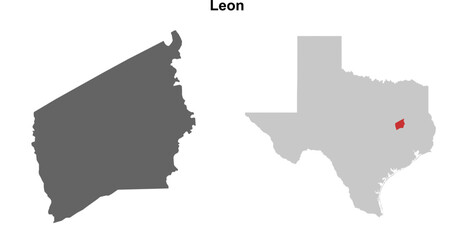 Fototapeta premium Leon County (Texas) blank outline map set