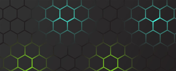 Black hexagon and blue green neon light