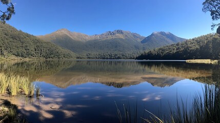 Fototapeta premium Serene Lake Mountain Reflection Nature Landscape