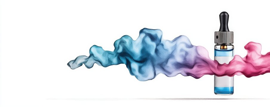 A vibrant vape bottle surrounded by colorful smoke, representing modern vaping culture and flavor diversity.
