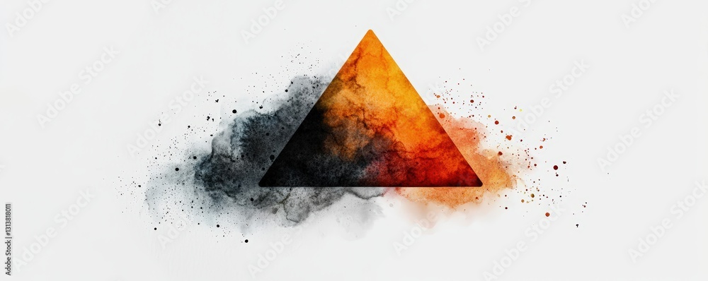 Poster a vibrant triangle design with a blend of orange and black smoke, creating an artistic and abstract 