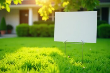 Close-up of yard sign in grassy yard, soft focus background , lawn, open house