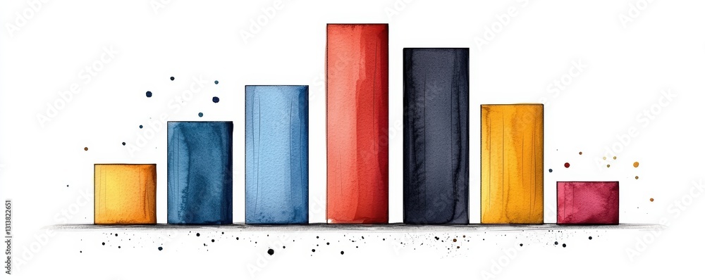 Aufkleber a vibrant watercolor bar chart showcasing various data points in colorful rectangles, symbolizing gr
