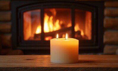Warm candlelight by the fireplace