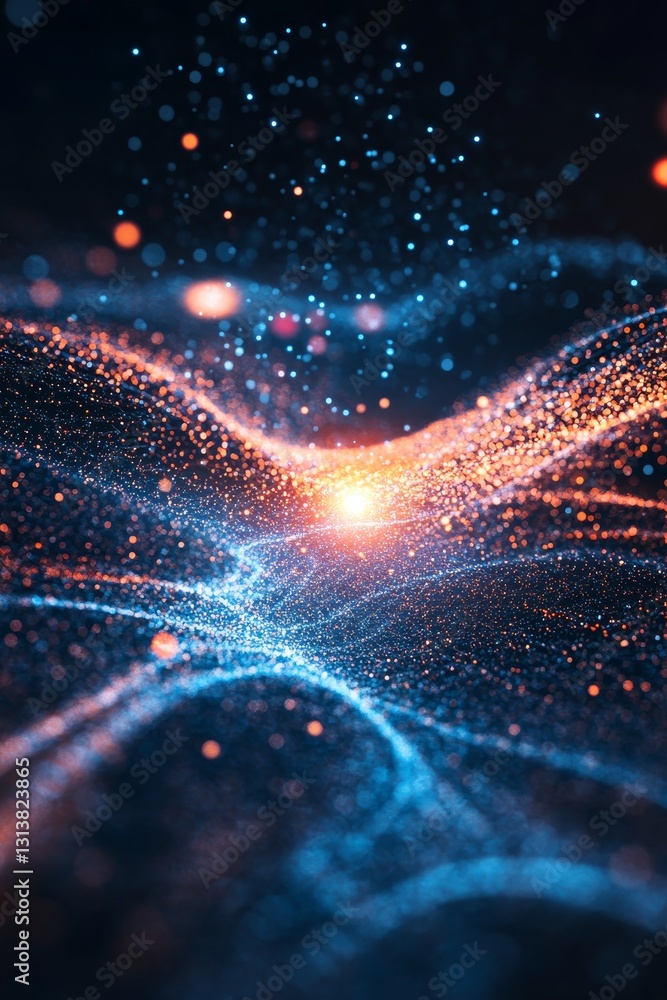 Poster a mesmerizing abstract image featuring glowing particles in motion. the vibrant colors create a sens