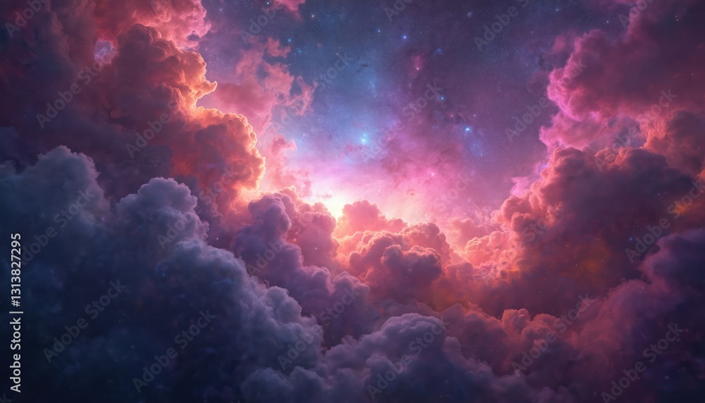 Poster colorful space galaxy cloud nebula. stary night cosmos with universe astronomy. supernova background