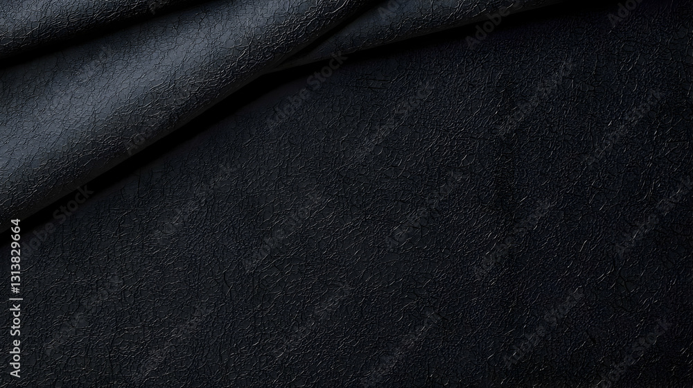 Poster close-up of black glittery fabric with subtle shimmering texture and soft smooth folds in dark backg