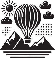 black and white hot air balloon, air balloon silhouette vector,  air balloon logo vector, air balloon silhouette vector isolated on white background