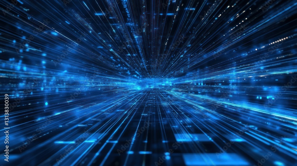 Poster an abstract depiction of data streams in blue light