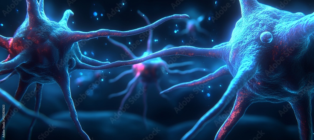 Poster abstract 3d glowing nodes with interconnected network on technology network background