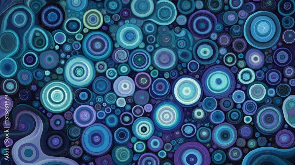 Poster an artistic display of numerous colorful concentric circular shapes
