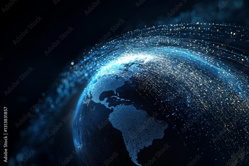 Poster a captivating digital visualization of earth showcasing glowing connections and data streams. this a
