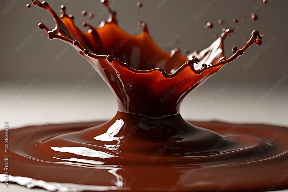 Poster splashing chocolate liquid studio setting high-resolution image abstract concept close-up view culin
