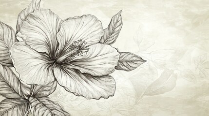 Fototapeta premium A detailed vintage pencil illustration of a beautiful hibiscus flower