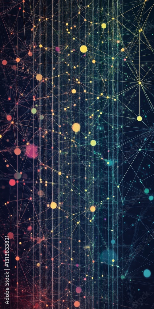 Poster abstract colorful design with dots and lines in dark background
