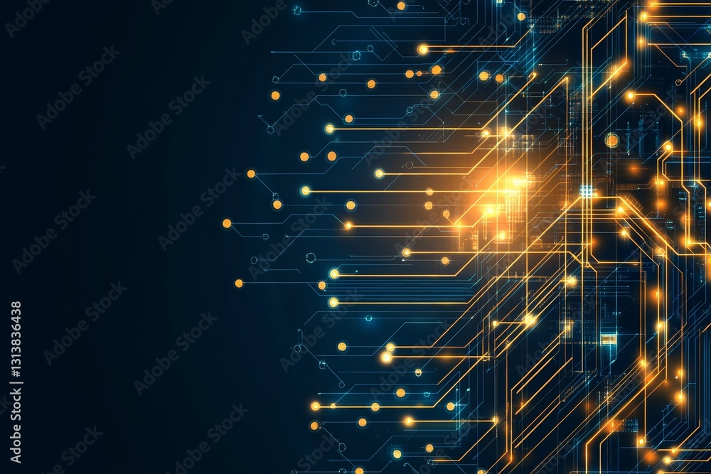 Poster a captivating abstract background featuring intricate glowing circuit patterns with vibrant lights. 