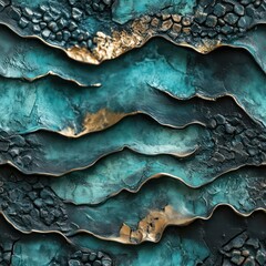 Seamless abstract natural blue and gold waves texture pattern