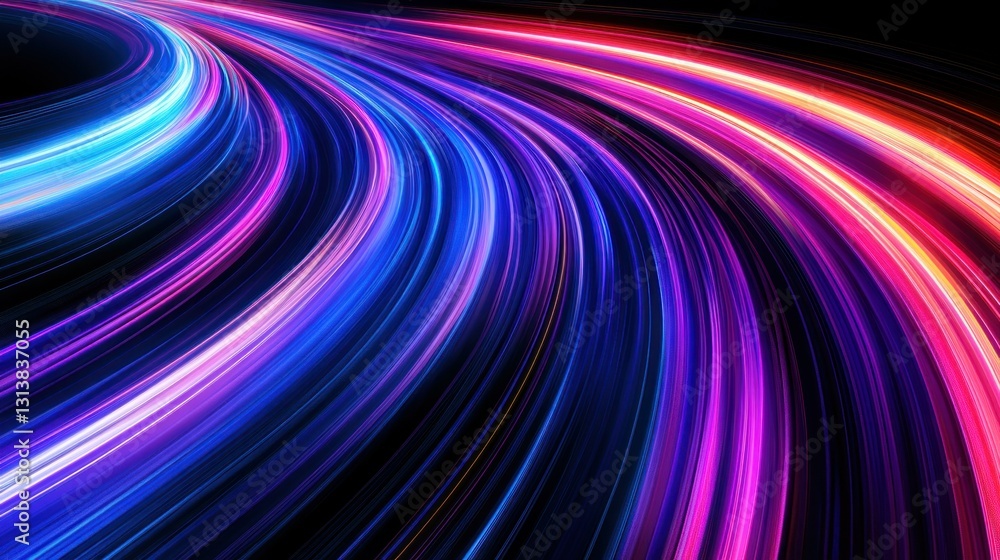 Poster abstract light trails form dynamic curves of varying bright colors