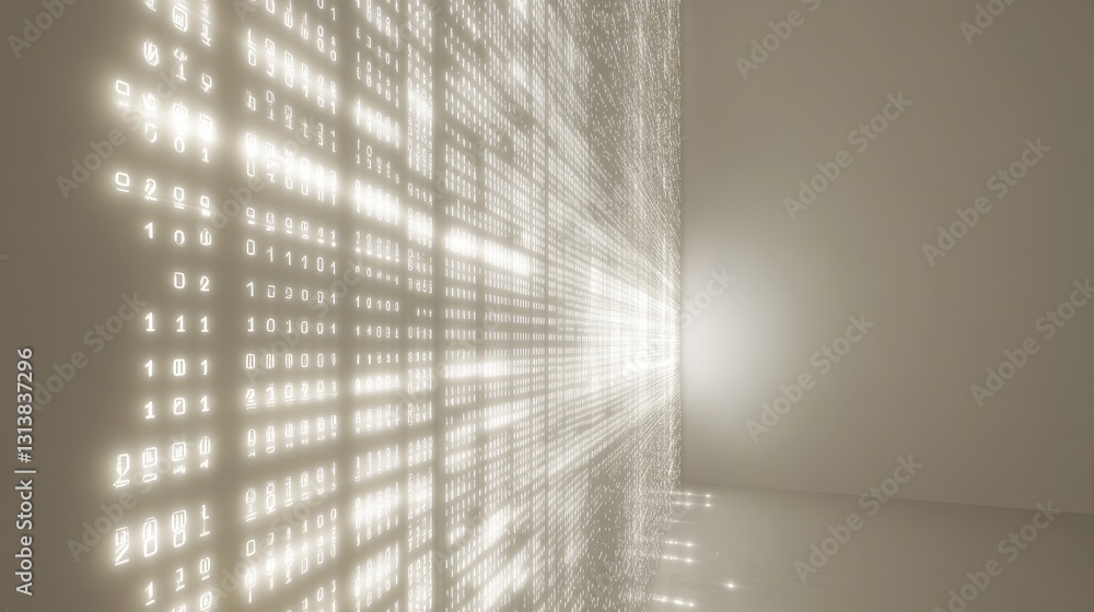 Poster a mesmerizing depiction of a digital data stream illuminated by light effects. the abstract scene ex