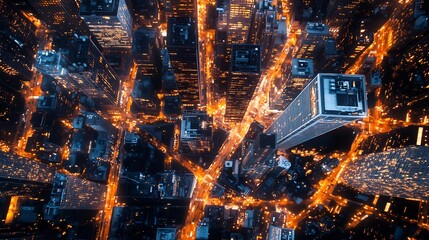 Plakat downtown business hub glowing skyscrapers city night view