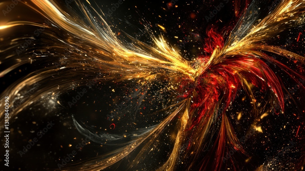 Poster abstract digital artwork displays fiery colors and flowing dynamic forms