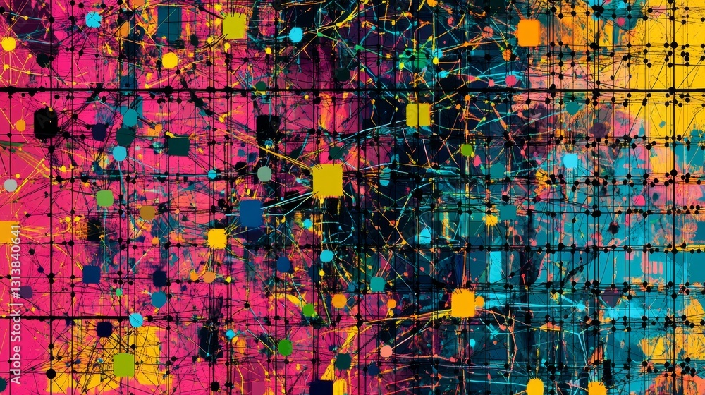 Poster this vibrant abstract artwork features a dynamic network design with geometric shapes and colorful c