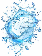 Obraz premium Dynamic circular water splash, translucent blue, isolated on white