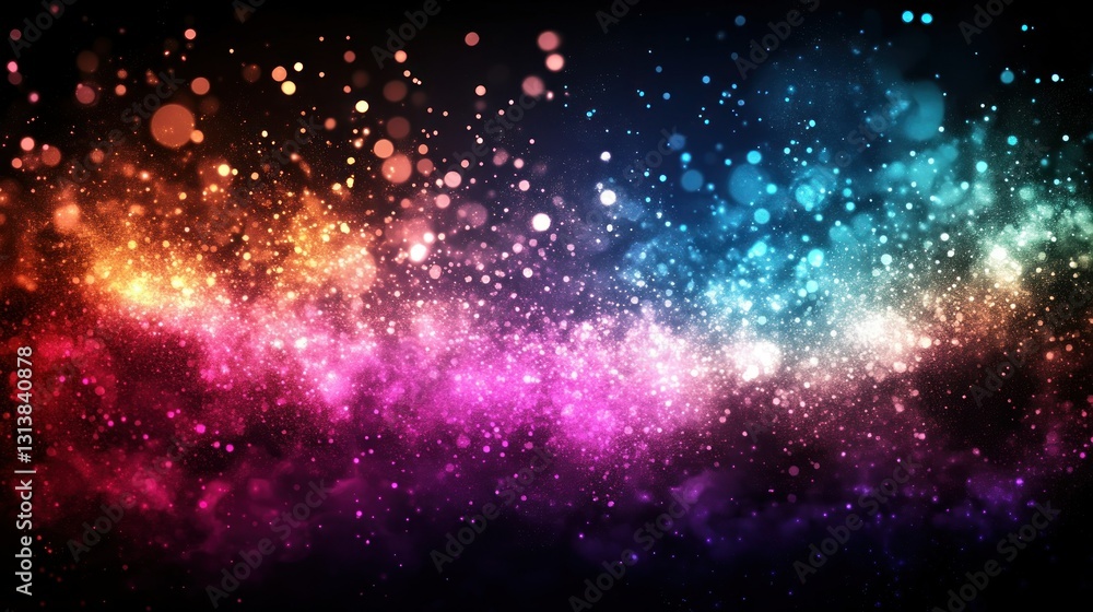 Poster a colorful abstract image showcasing glowing particles in dark space