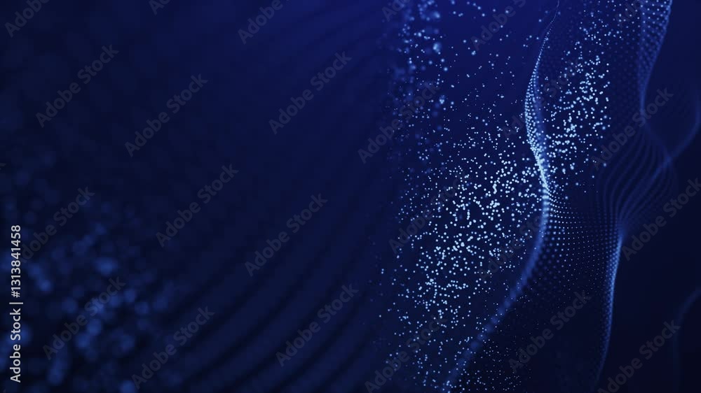Poster dynamic blue and dark wave light patterns creating an abstract futuristic composition against a dark