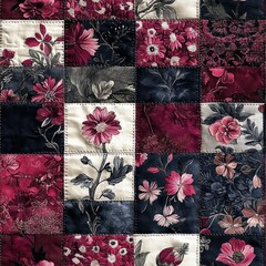 Seamless decorative patchwork quilt with flowers design pattern