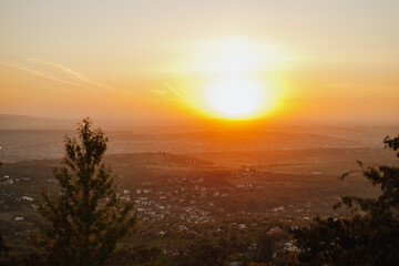 Vibrant autumn landscape at sunset on Bucium Hill, Iasi
