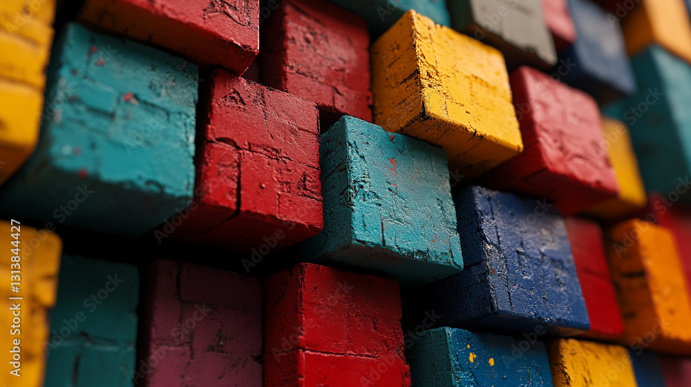 Aufkleber abstract colorful cube blocks texture background design 3d red art blue wall cubes green style image