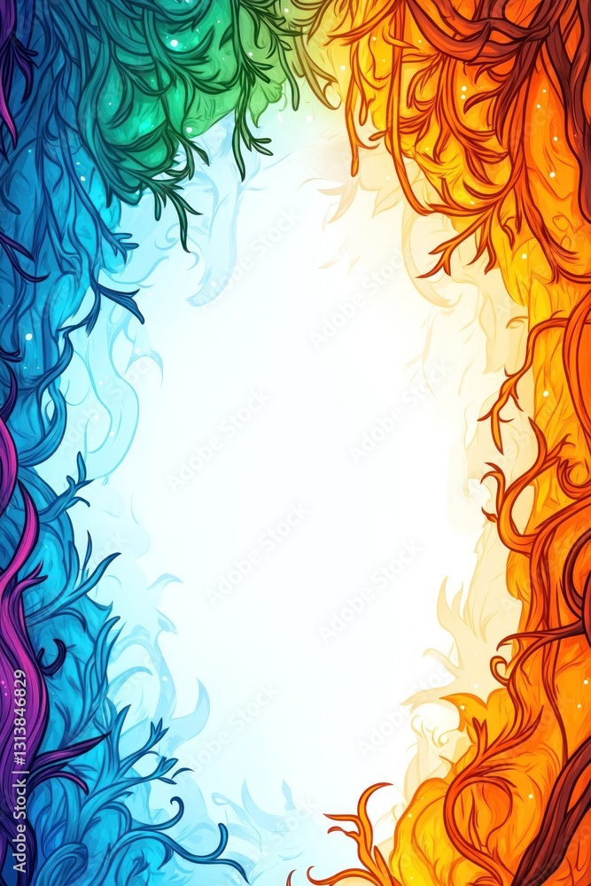 Poster colorful abstract swirls border frame white space. artistic vivid pattern backdrop decoration design