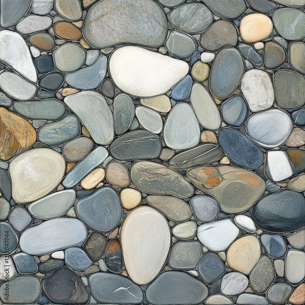 Poster seamless texture of multicolored river rocks.
