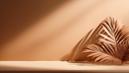 Warm beige background with a minimalist plant shadow – subtle, modern backdrop perfect for delicate and elegant designs