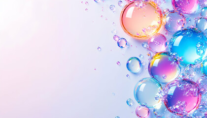 Iridescent spheres and bubbles on a pastel background