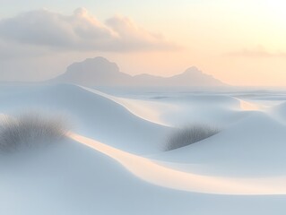Naklejka premium Serene Snowy Dunes by the Ocean with Soft Pink Sky