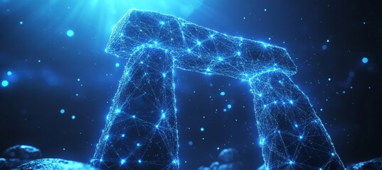 Digital Stonehenge Ancient Megalithic Structure of Salisbury Plain Reimagined in Blue Network