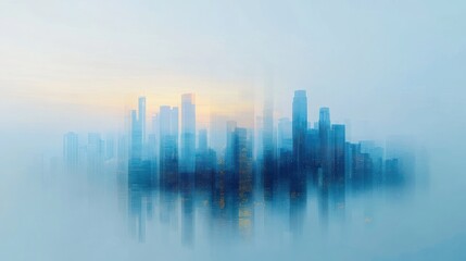 Fototapeta premium Misty Metropolis: An ethereal cityscape at dawn