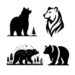 Wild Bear Silhouette | Grizzly Bear Logo | Forest Bear Emblem | Black and White Bear Illustration