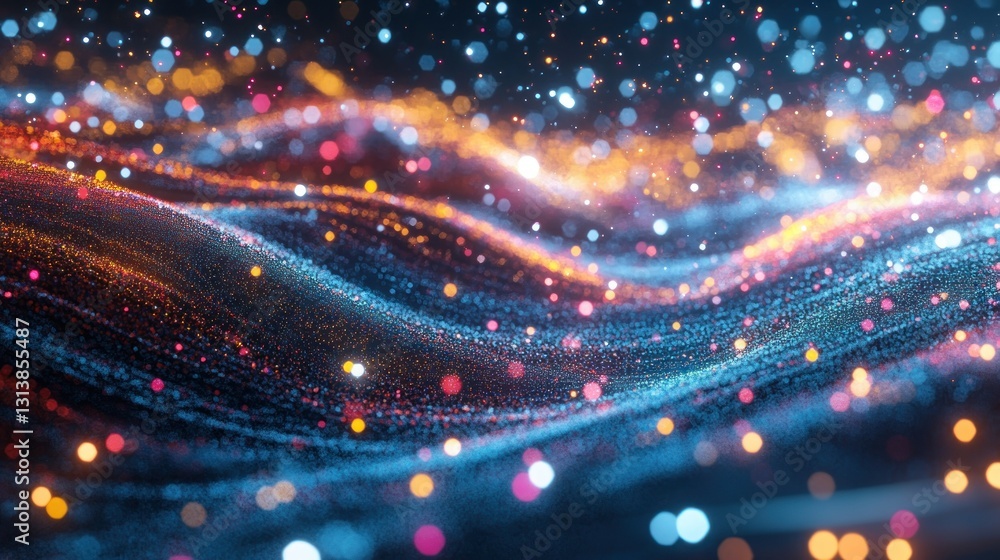 Poster colorful particles in wave shapes form an abstract background image