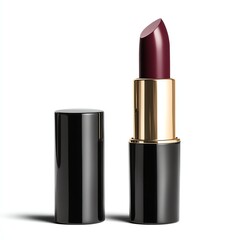 Burgundy Lipstick with Black and Gold Tube for Beauty and Makeup