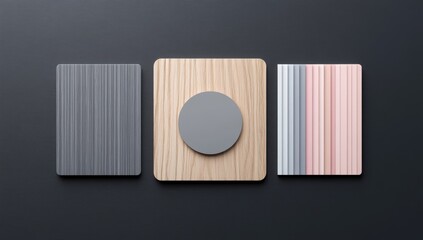 Three wood panels, different textures, on dark background