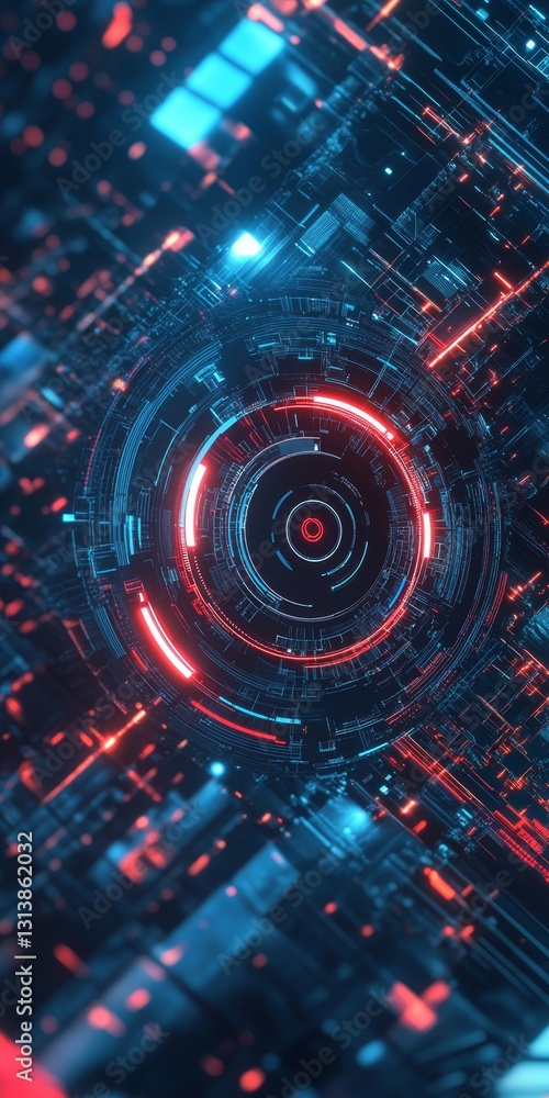 Poster a captivating abstract background featuring vibrant blue and red circular patterns, ideal for techno