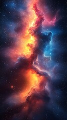 Obraz premium Wallpaper for mobile phone. Spectacular cosmic cloud illuminated by stars. The bright orange and blue hues create a stunning visual display of interstellar space.